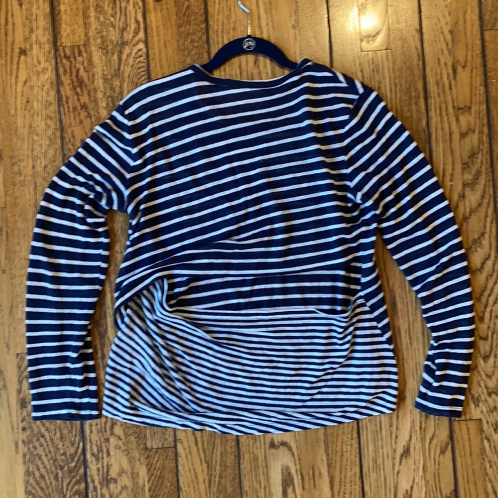 A.L.C. Combo Navy Stripe Open Back Tee Shirt Long Sleeve Linen - Picture 5 of 8